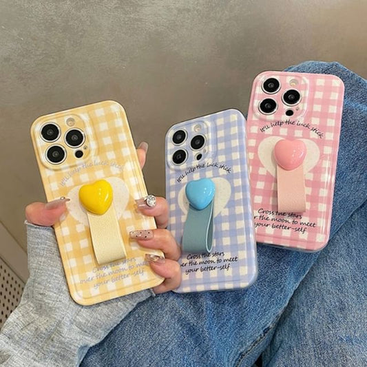 Heart Finger Strap Set Phone / Case Plaid