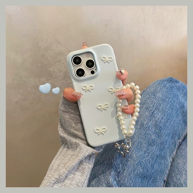 / Strap Set Bow Pearl Case Phone Faux