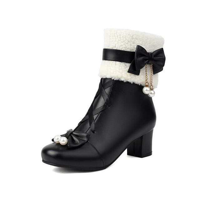 Chunky Boots Panel Heel Fleece Bow Short