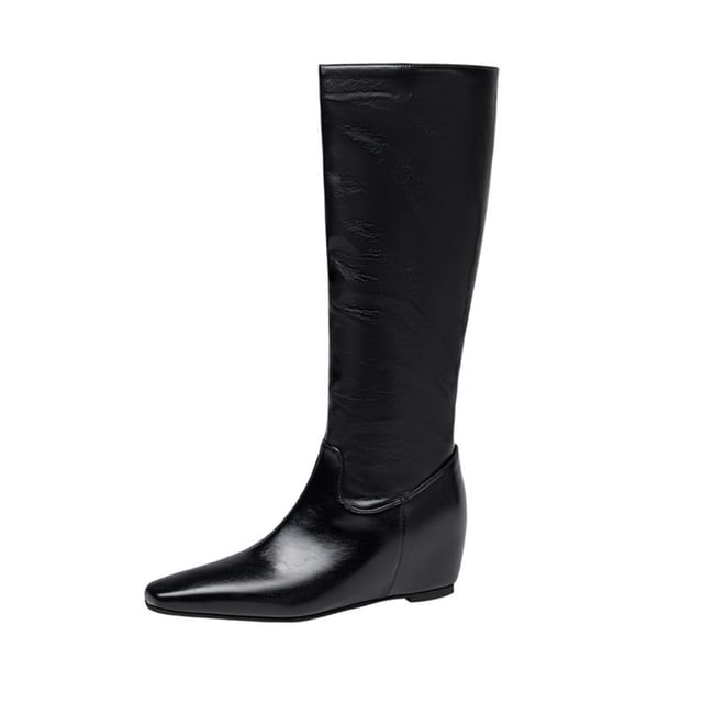 Plain Hidden Wedge Heel Tall Boots