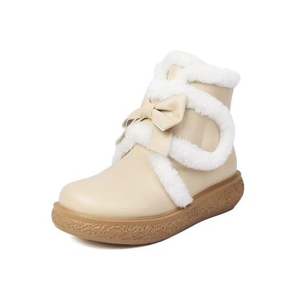 Bow Fluffy Trim Platform Short Boots