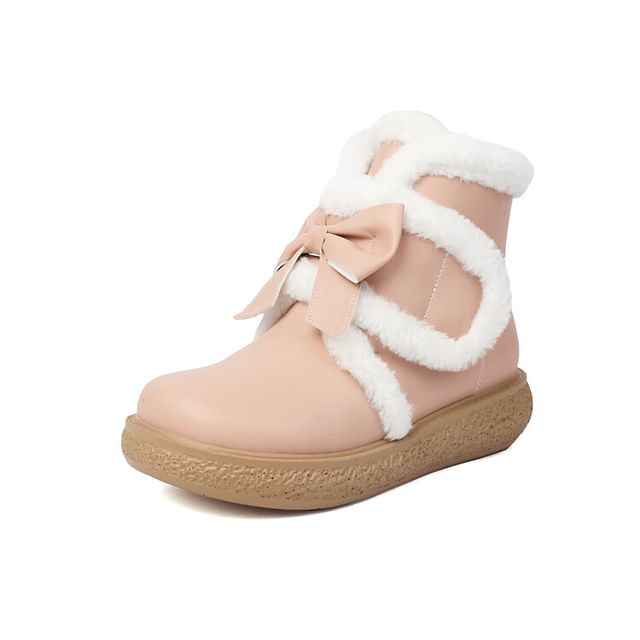 Bow Fluffy Trim Platform Short Boots