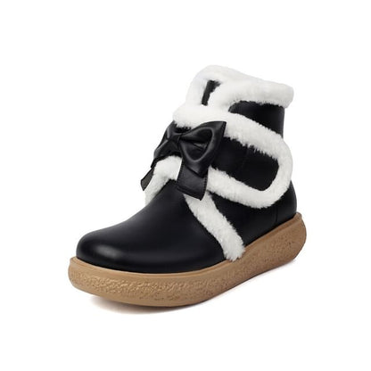 Bow Fluffy Trim Platform Short Boots