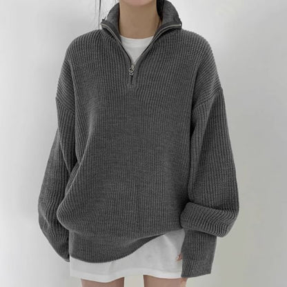 Half-Zip Plain Ribbed Oversized Sweater