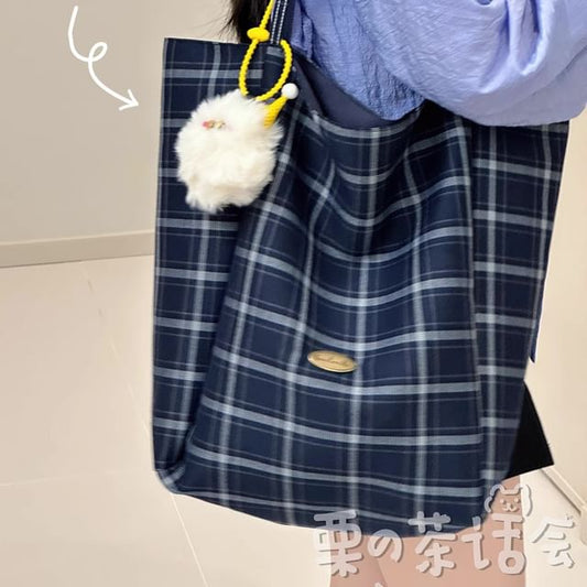 Plaid Tote Bag / Bag Charm / Set