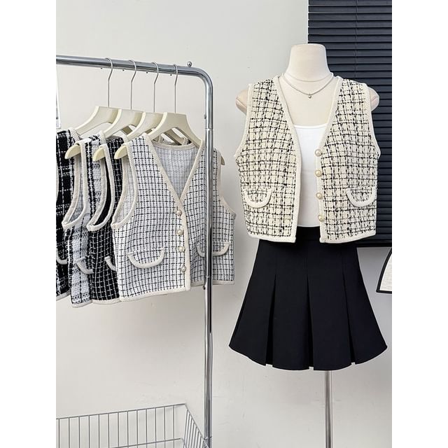 V-Neck Tweed Vest in 7 Colors