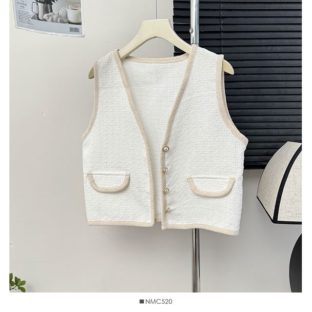 V-Neck Tweed Vest in 7 Colors