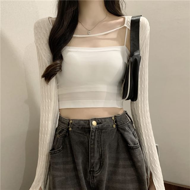 Cable Knit Cropped Solid Cardigan