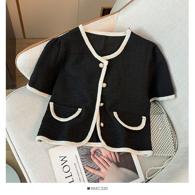 Short-Sleeve Round-Neck Tweed Jacket in 6 Colors