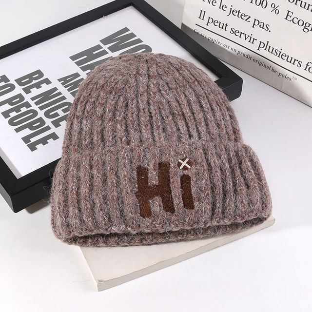 Embroidered Lettering Beanie Knit
