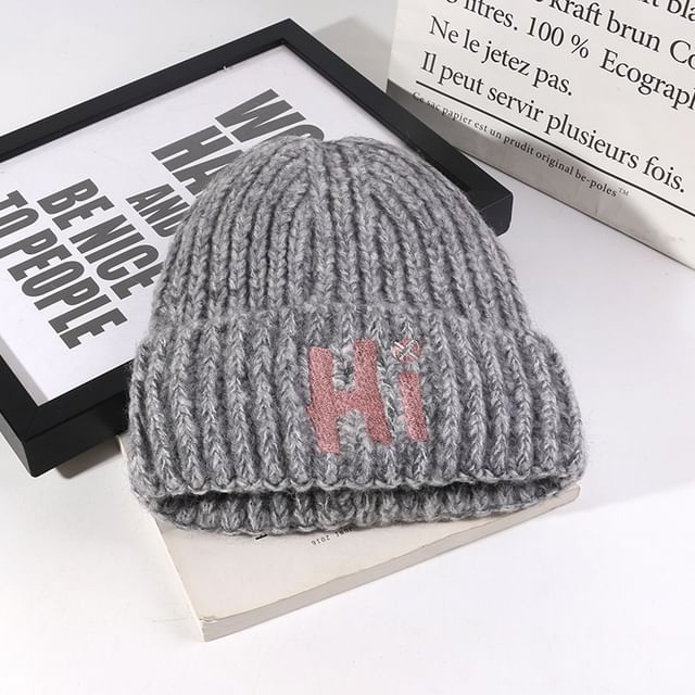 Embroidered Lettering Beanie Knit