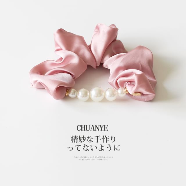 Faux Pearl Satin Hair Scrunchie