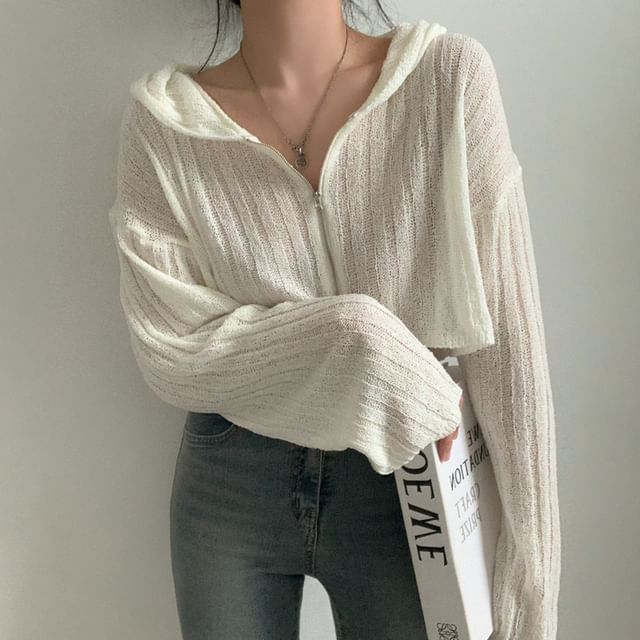Hooded Cropped Zip-Front Cardigan