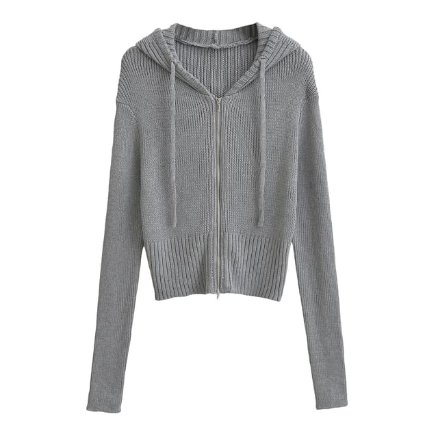 Long Sleeve Solid Ribbed Zip-Up Knit Jacket