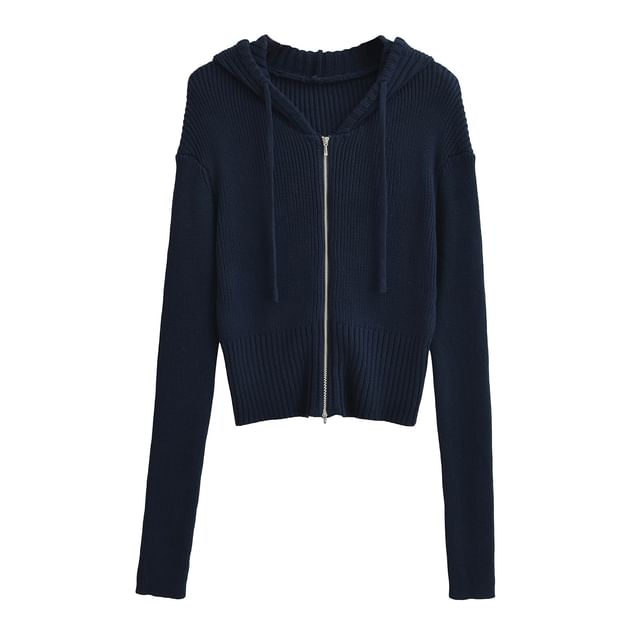 Long Sleeve Solid Ribbed Zip-Up Knit Jacket