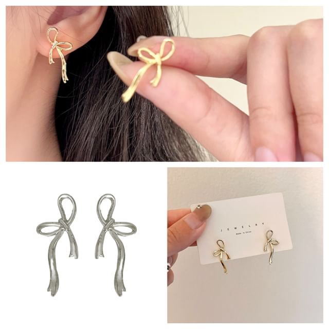 Ribbon Earring Stud Silver Sterling