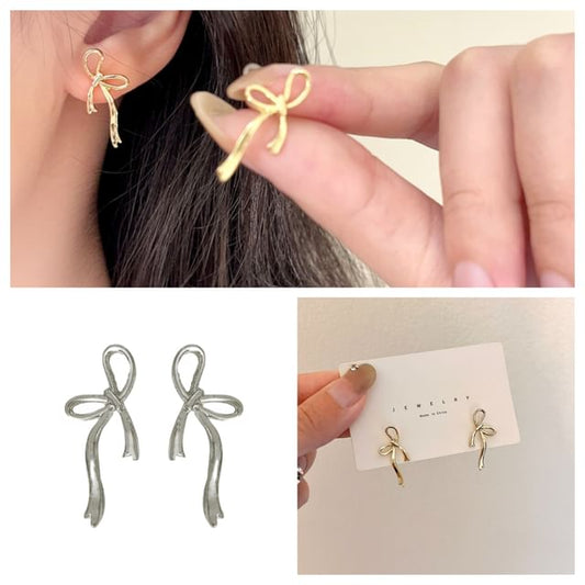 Ribbon Earring Stud Silver Sterling