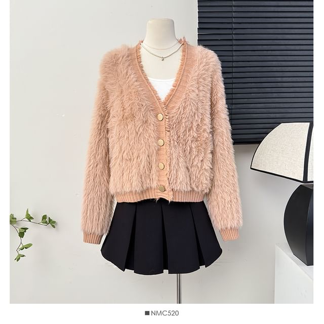 Oversized Fluffy V-Neck Knit Cardigan