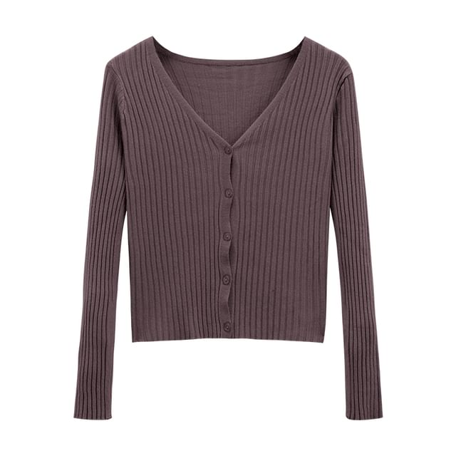 V-Neck Solid Ribbed Knit Jacket