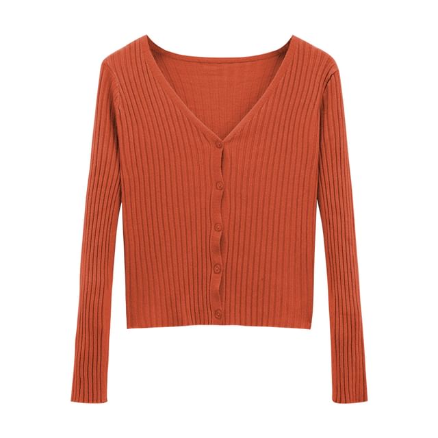 V-Neck Solid Ribbed Knit Jacket