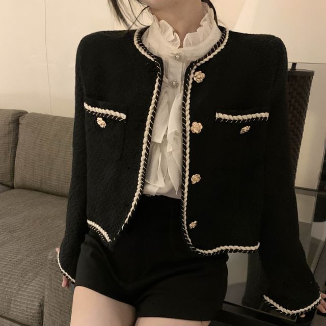 Round Neck Tweed Cropped Jacket