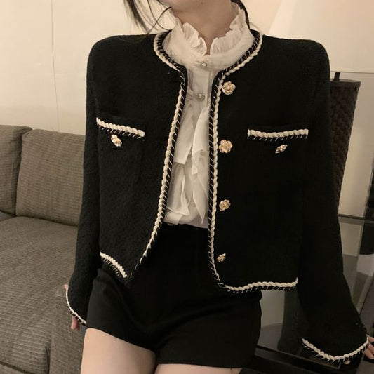 Round Neck Tweed Cropped Jacket