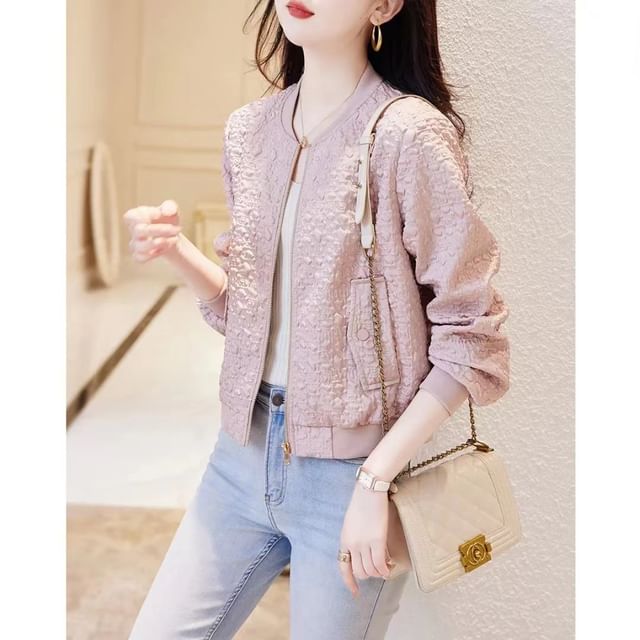 V-Neck Zip-Up Tweed Jacket