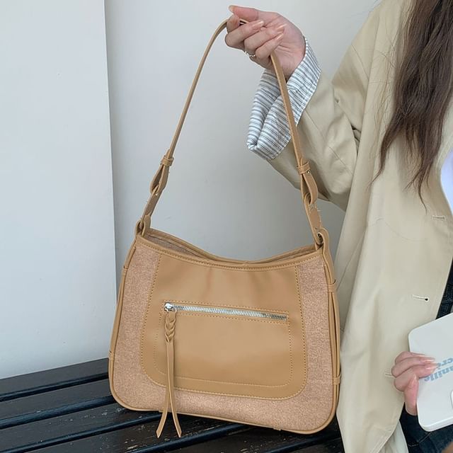 Faux Leather Shoulder Zip Bag Panel