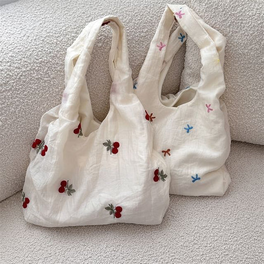 Embroidered Mesh Tote Bag