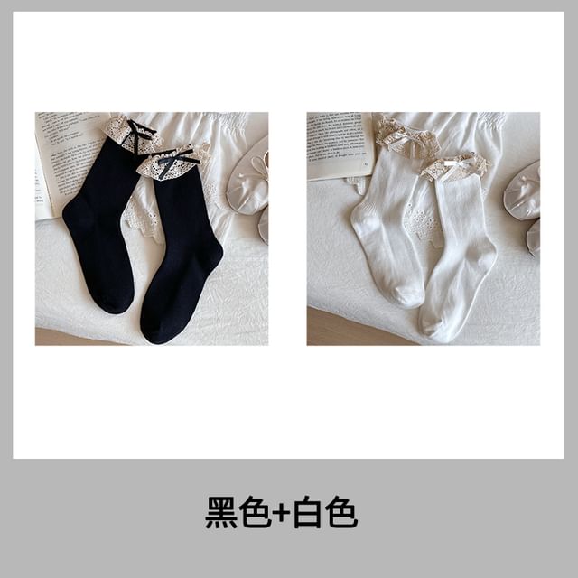 Bow Lace Trim Ribbed Socks / Set