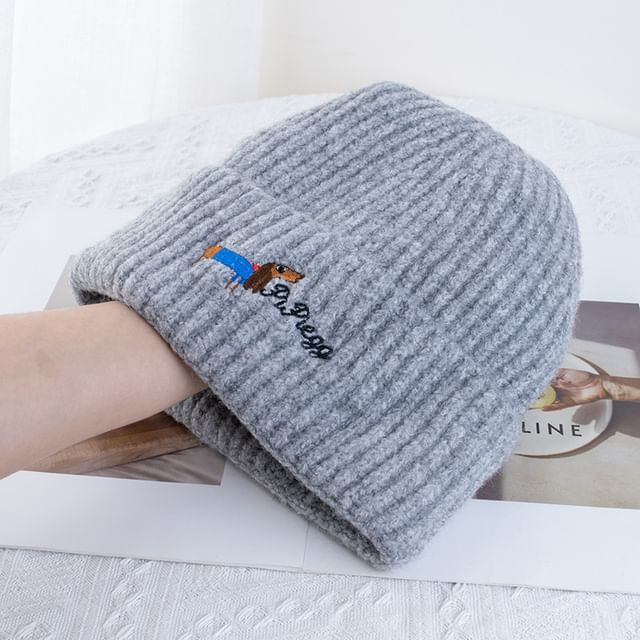 Embroidered Dog Beanie Knit