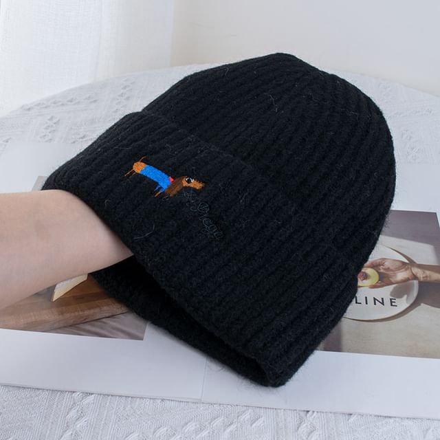 Embroidered Dog Beanie Knit