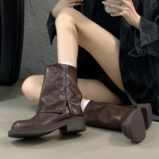 Block Heel Plain Mid-Calf Boots