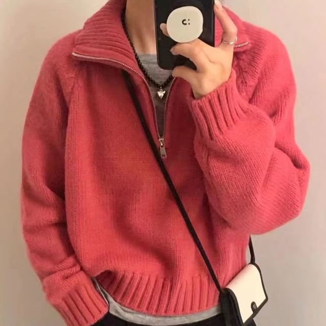 Half-Zip Stand-Collar Knit Sweater in 5 Colors