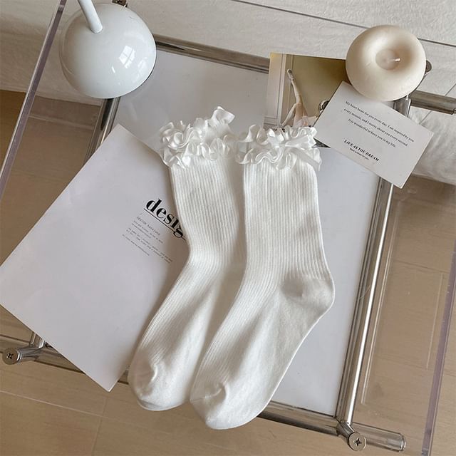 Bow Ruffle Trim Ribbed Socks