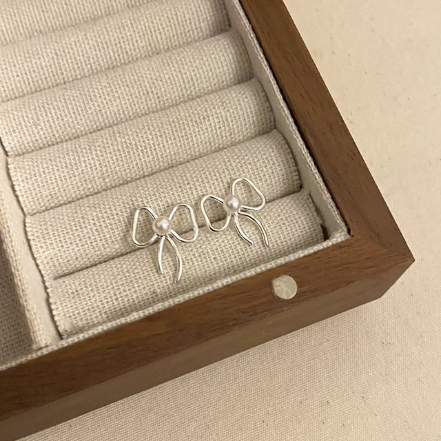 Pearl Faux Earring Stud Ribbon