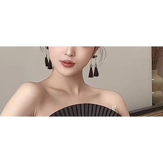 Rhinestone Set Drop Stick Tassel Hair / Earring