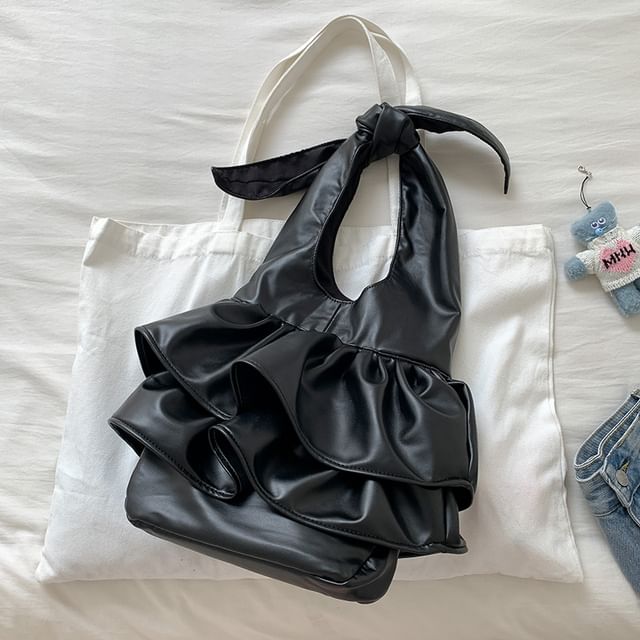 Ruffle Tote Bag Leather Faux