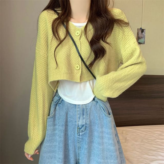 Set: V-Neck Crop Cardigan and Asymmetrical Tank Top