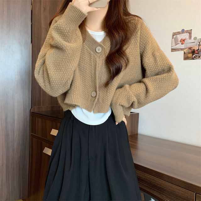 Set: V-Neck Crop Cardigan and Asymmetrical Tank Top