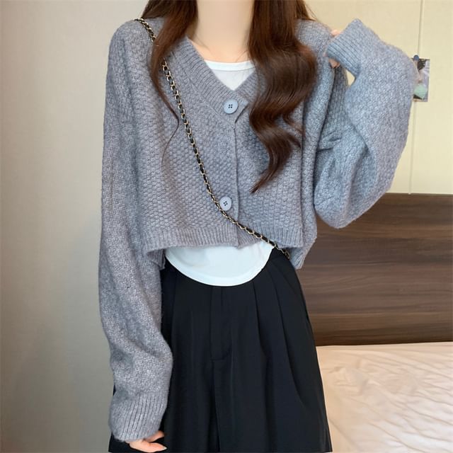 Set: V-Neck Crop Cardigan and Asymmetrical Tank Top