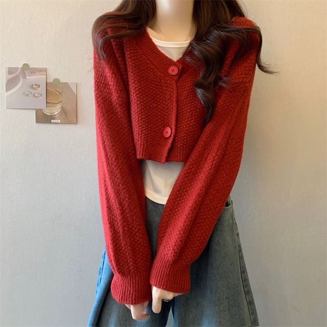 Set: V-Neck Crop Cardigan and Asymmetrical Tank Top