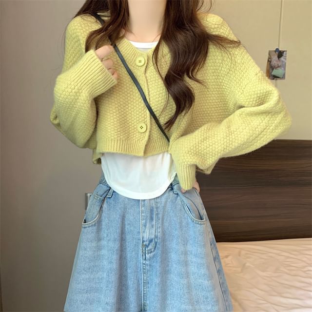 Set: V-Neck Crop Cardigan and Asymmetrical Tank Top