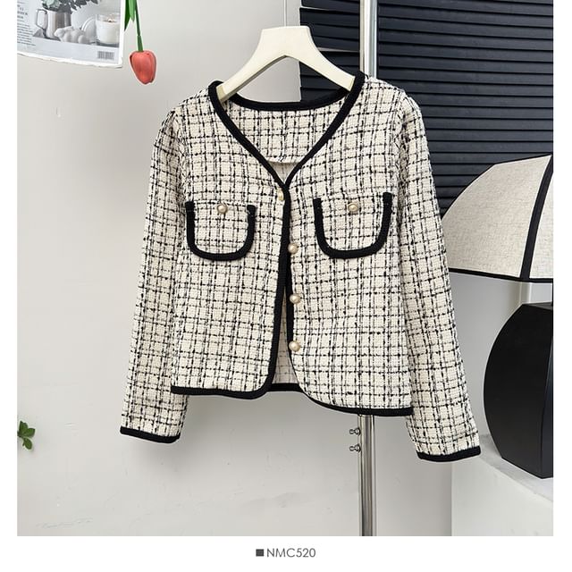 V-Neck Tweed Jacket