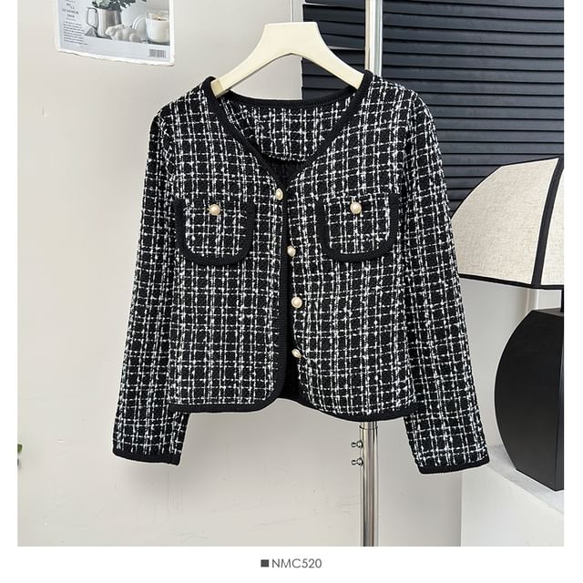 V-Neck Tweed Jacket