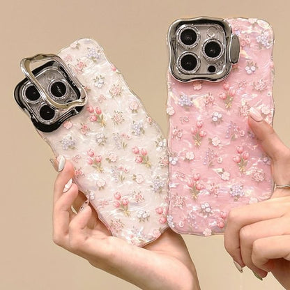 Floral Shell Pattern Phone Case With Holder For  iPhone 16, 16 Plus, 16 Pro, 16 Pro Max, 15, 15 Pro, 15 Pro Max, 14, 14 Plus, 14 Pro, 14 Pro Max, 13, 13 Pro, 13 Pro Max