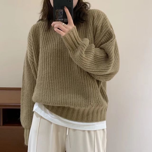 Oversized Crew-Neck Knit Sweater in 5 Colors