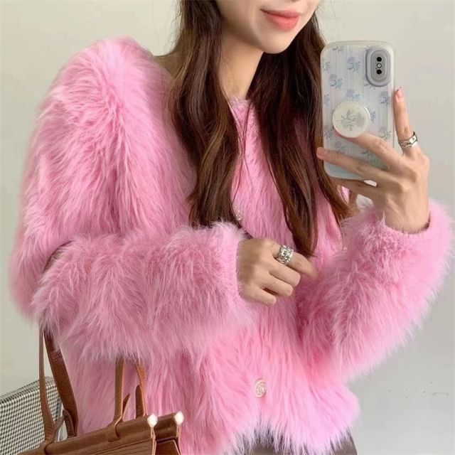 Soft Furry-Knit Cardigan