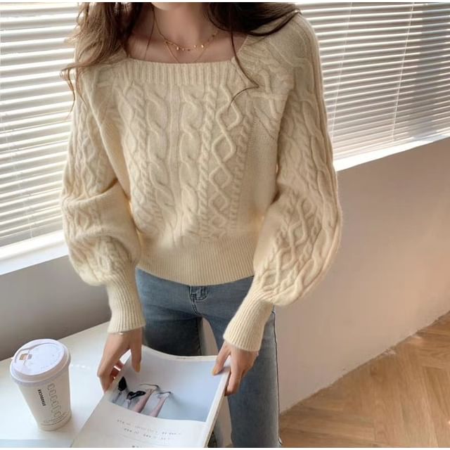 Square-Neck Cable-Knit Loose Sweater in 13 Colors