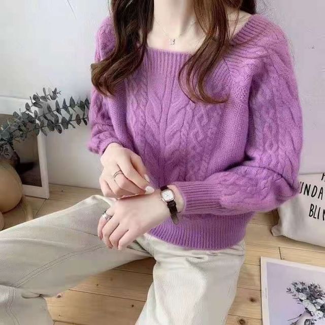 Square-Neck Cable-Knit Loose Sweater in 13 Colors